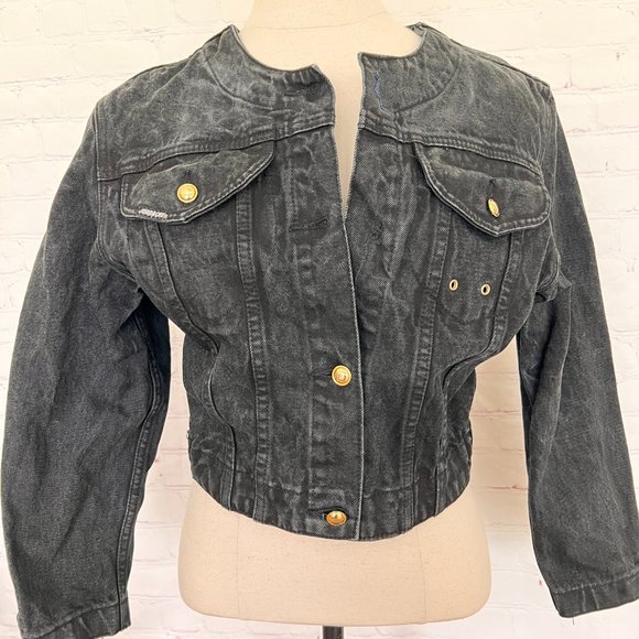 90's Jordache Gold Black Jean Crop Jacket - Size Small - Picture 1 of 10
